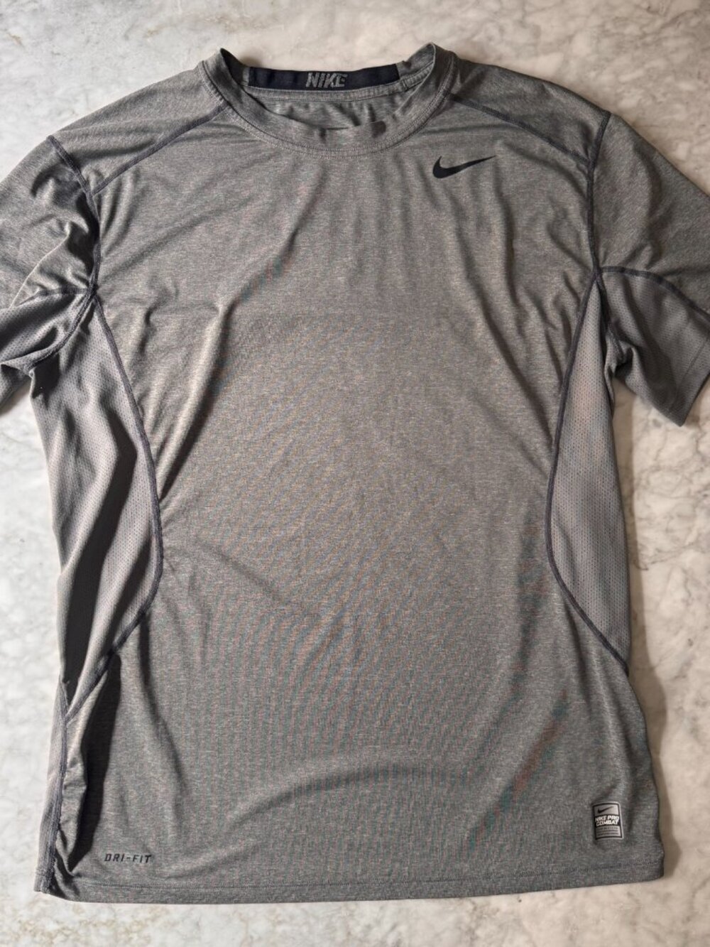 Nike Pro Combat Dri-fit Men's Short Sleeve T-Shirt Crew Neck Gray Size Large L